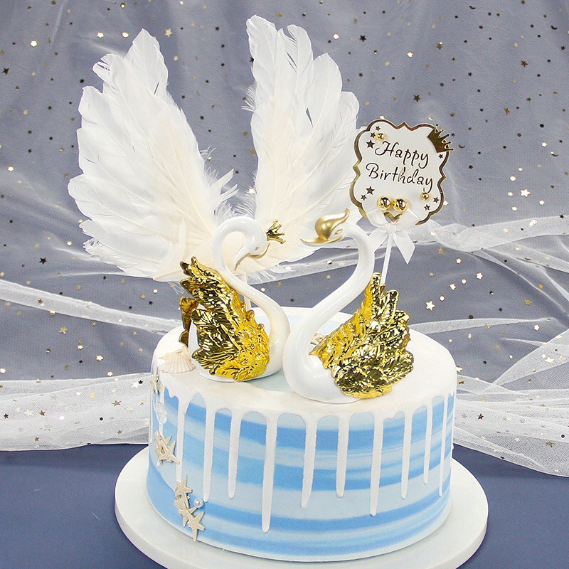 Phụ kiên trang trí bánh kem sinh nhật - Bộ 2 thiên nga Nhũ trang trí bánh sinh nhật