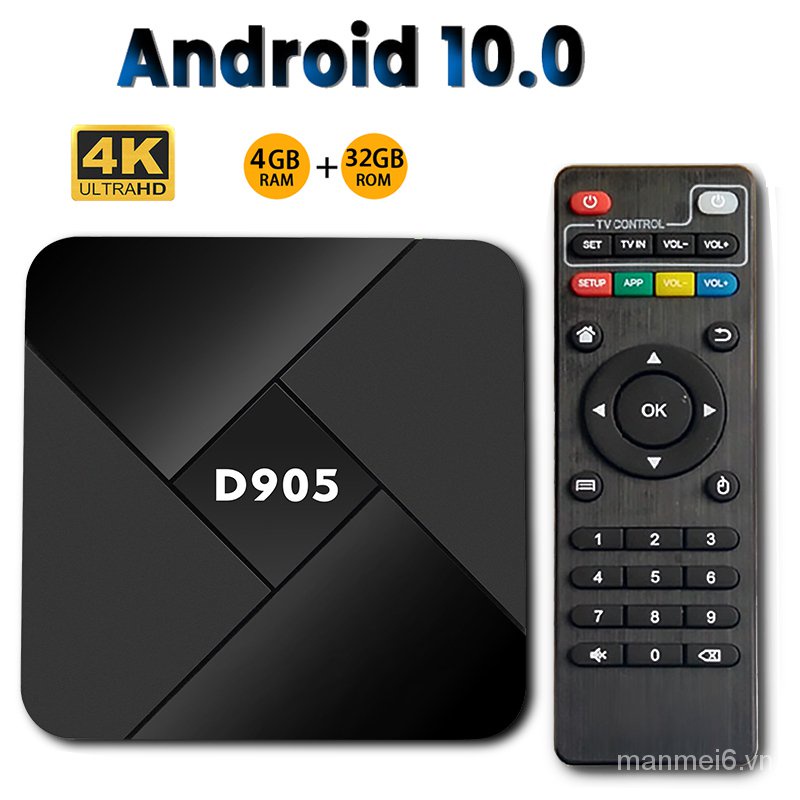 Seventh7 【Hàng Có S】hộp TV Thông Minh D905 Android 10.0 Mới Hộp 4GB 32GB Wifi 2.4G 4K Amlogic S905 Android TV BOX Hộp Thông Minh IPTV OX Set Top Box Máy Phát Đa Phương Tiện