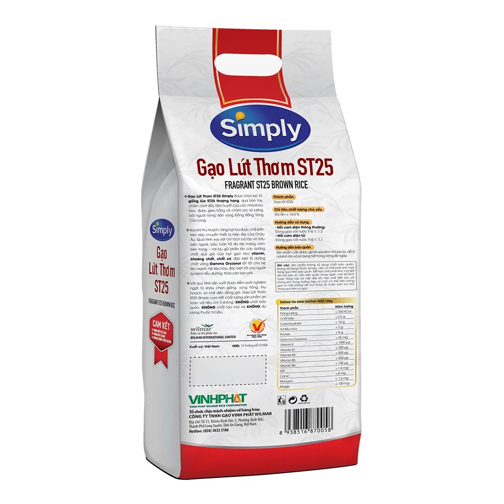 1kg Gạo Lứt Thơm Simply ST25 tốt cho sức khỏa người tim mạch, tiểu đường, giảm cân