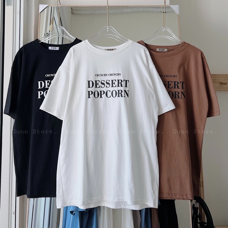 Áo Thun 3158 In Chữ POPCORN Form Rộng Chất Cotton Khô Loại 1, Thoáng Mát, Thấm Hút Mồ Hôi - GUNN