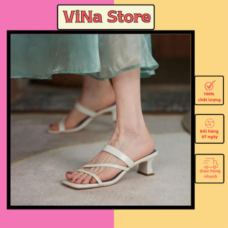 Dép guốc cao gót nữ 5 phân màu trắng hottrend 2022 VINA ST0RE mã TH04