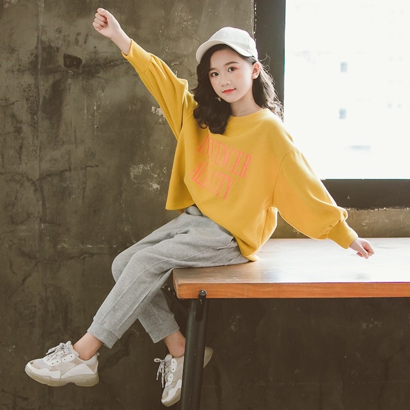 Bộ Nỉ Thể Thao Thu Đông Dài Tay Cho Bé Gái Size Đại