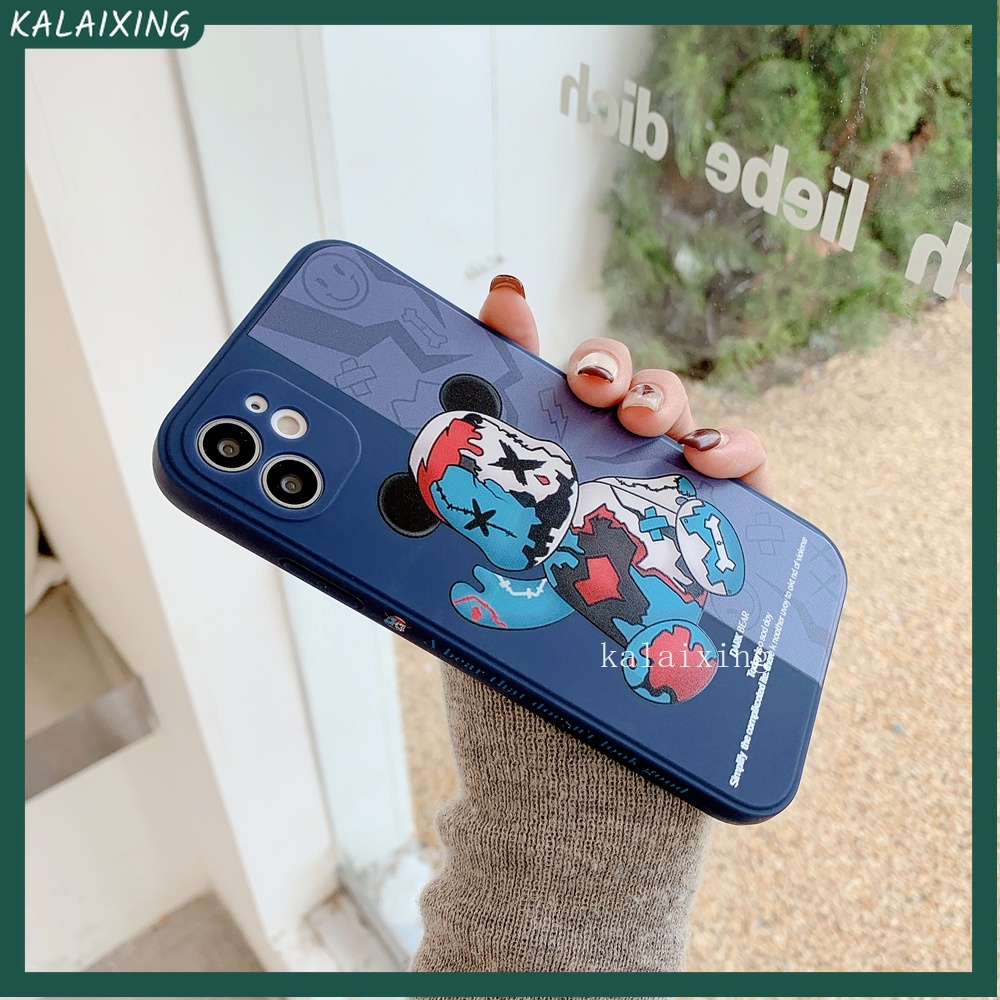 Ốp Điện Thoại Vuông Họa Tiết Rằn Ri Hình Gấu Cho iPhone 13 mini 13 12 11 ProMax Xs Max 7Plus 8Plus