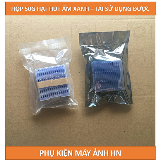 Hộp 50g Hạt hút ẩm,chống ẩm cho máy ảnh,chỉ thị màu xanh