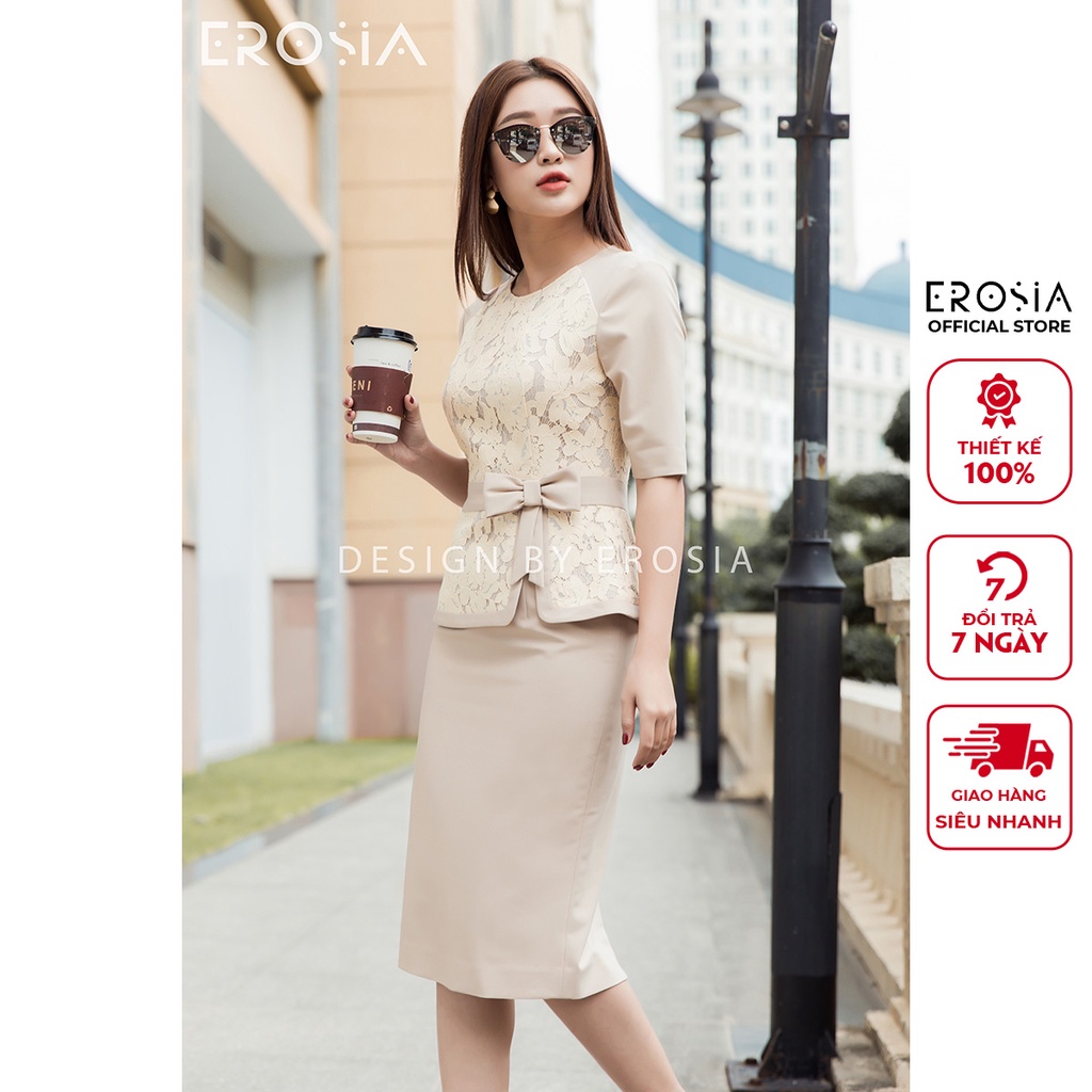 Váy Peplum Tay Lỡ Phối Ren