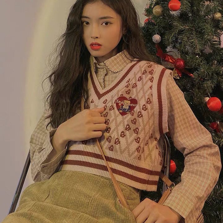 Áo Khoác Len Không Tay Cổ Chữ V Dáng Ngắn Phong Cách Retro | BigBuy360 - bigbuy360.vn