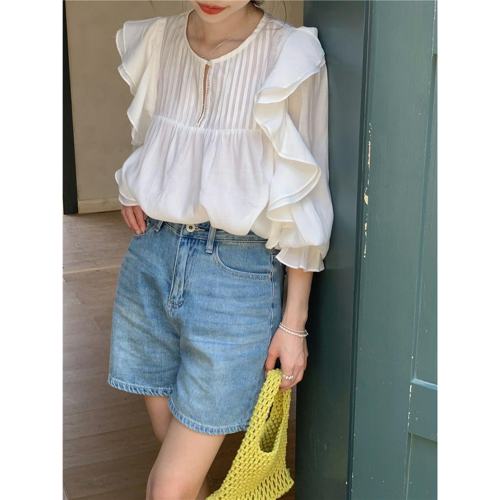 Áo Sơ Mi Trắng Dài Tay Xếp Ly Tinh Tế 61912