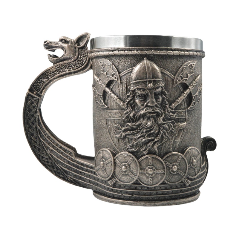 Cốc Uống Bia Bằng Thép Không Gỉ Phong Cách Vikings Retro