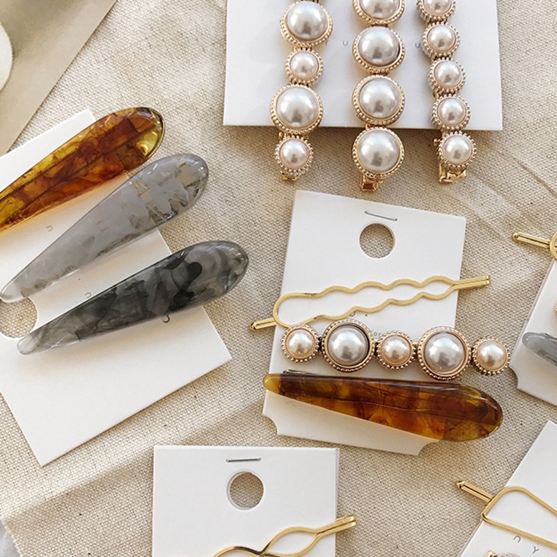 Set 1/3 kẹp tóc đính ngọc trai phong cách thời trang thanh lịch dành cho nữ