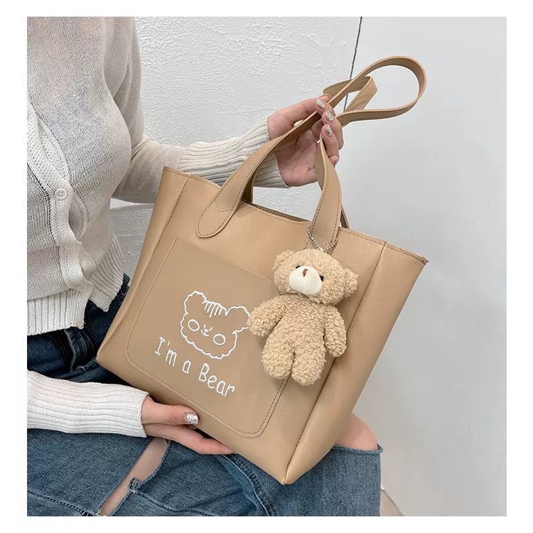 Túi đeo vai da mềm Novset I'm a bear tặng kèm gấu