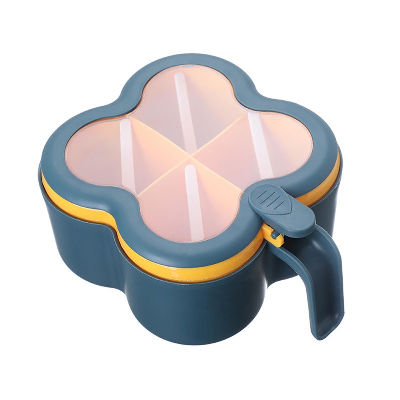 Hộp Đựng Gia Vị 4 Ngăn Bằng Nhựa Có Nắp Trong Suốt Kèm Muỗng Cho Nhà Bếp