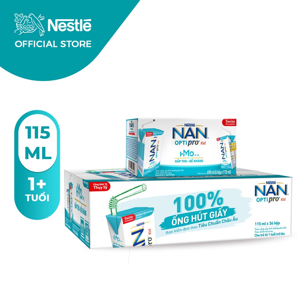 [Chính hãng] Sữa bột pha sẵn Nestle Nan Optipro Kid hộp 115ml (Lốc 6 hộp). Sữa pha sẵn dinh dưỡng cho bé