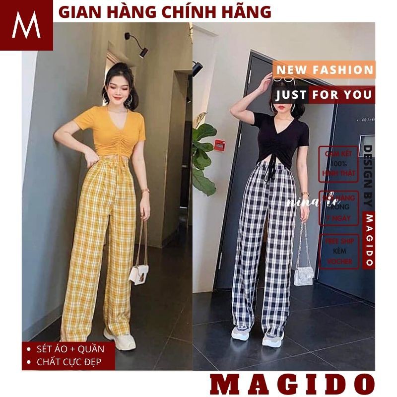 Sét đồ nữ 💚quần ống rộng nữ ,kèm áo croptop rút dây cực xinh phong cách ulzzang MAGIDO-