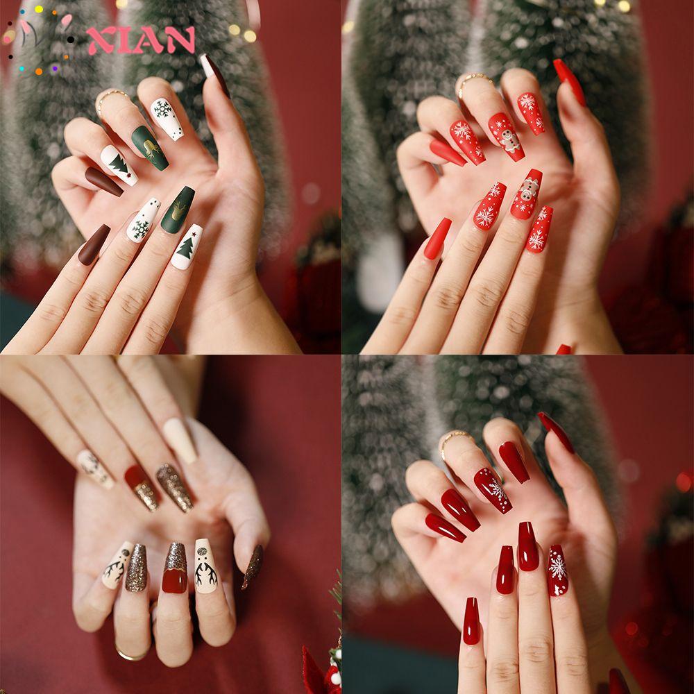 [Hàng mới về] Set 24 móng tay giả dùng trang trí dành cho nữ kèm keo dán