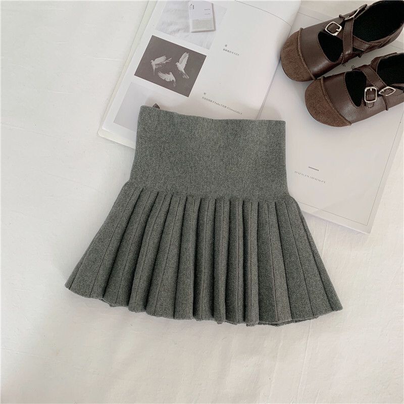 Chân váy dệt kim đuôi cá xếp ly lưng cao phong cách Hàn Quốc thời trang thu đông cho bé gái