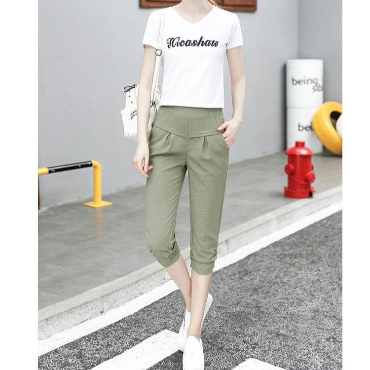 2021 new ice silk cotton and linen cropped trousers women's summer harem pants loose casual thin section thin pants breeches