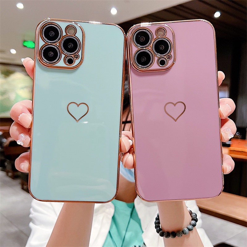 Ốp Lưng Mạ Trái Tim Nhiều Mẫu Mã Cho Điện Thoại iPhone 13 Pro Max 12 11 Pro Max