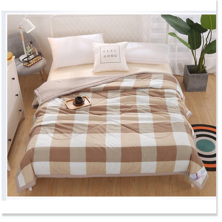 Mền  GIÁ VỐN] Chăn bông cotton hình ca rô 200x230cm, mềm mịn với da, không bị phai màu. 8393