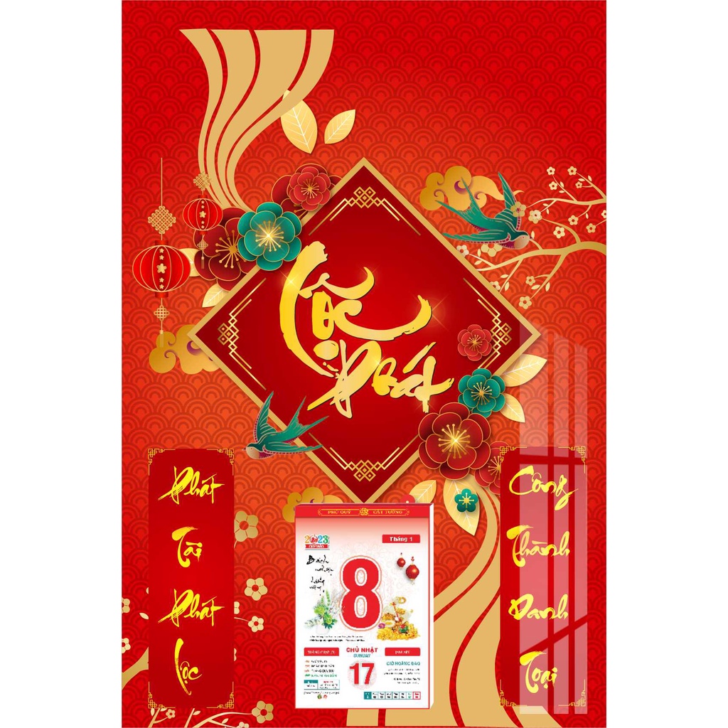 Lịch Gỗ Treo Tường Laminate Tráng Gương 2023 (40x60cm) - Chữ Thư Pháp
