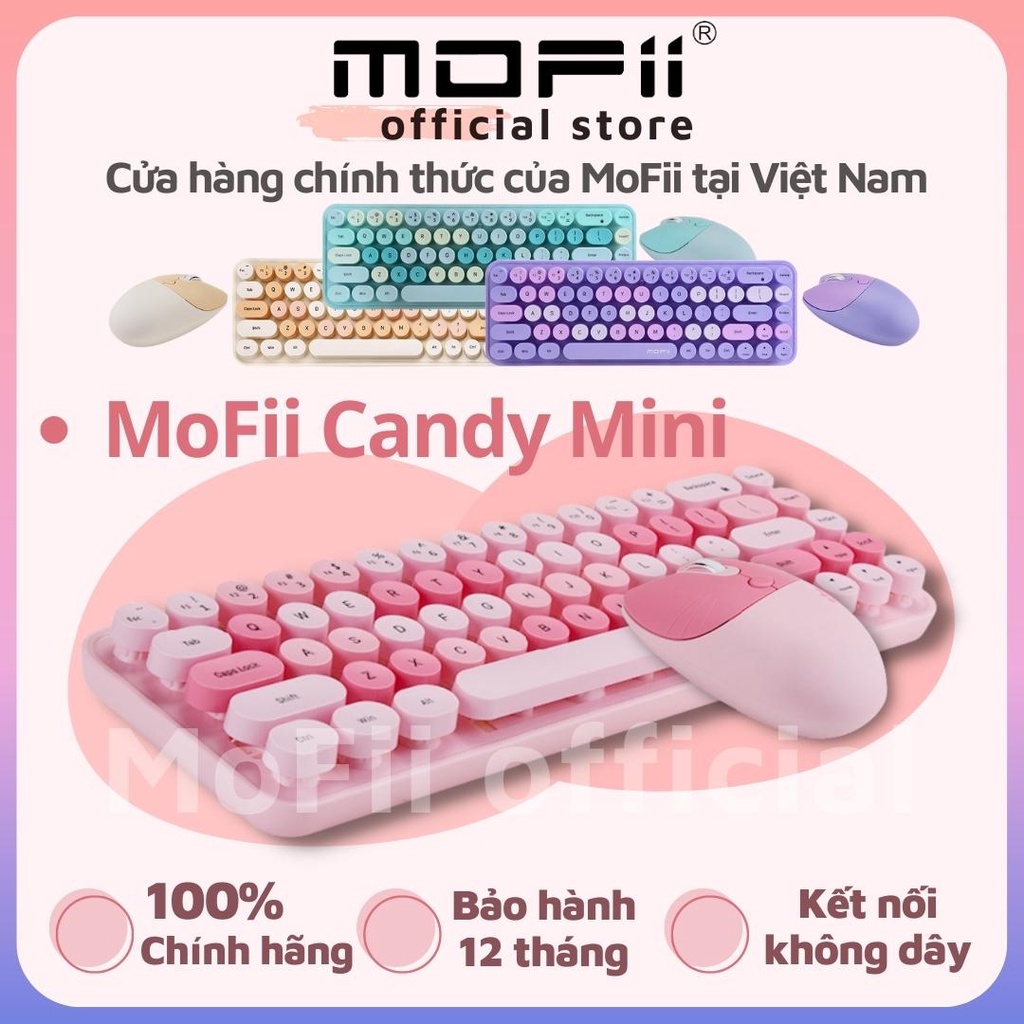 COMBO BÀN PHÍM VÀ CHUỘT KHÔNG DÂY GIẢ CƠ MOFII CANDY MINI - DÙNG CHO MÁY TÍNH BÀN, LAPTOP, TIVI, ĐIỆN THOẠI,...