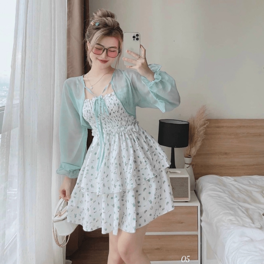 SET ĐẦM XỐP ÁO VOAN UP thoi trang shop valentina