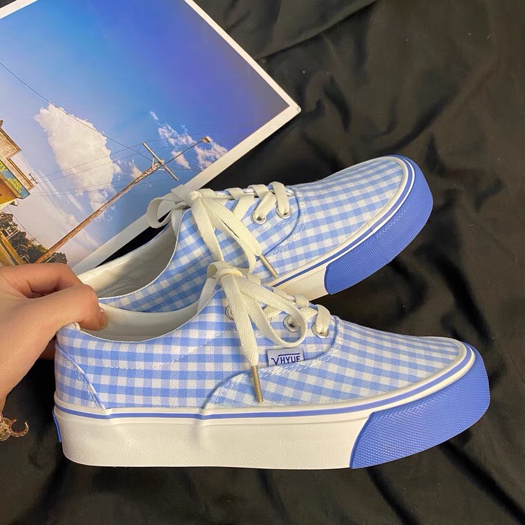 [HÀNG ORDER] Giày Vải Dây Buộc Kẻ Caro Xanh Trắng Siêu HOT | BigBuy360 - bigbuy360.vn