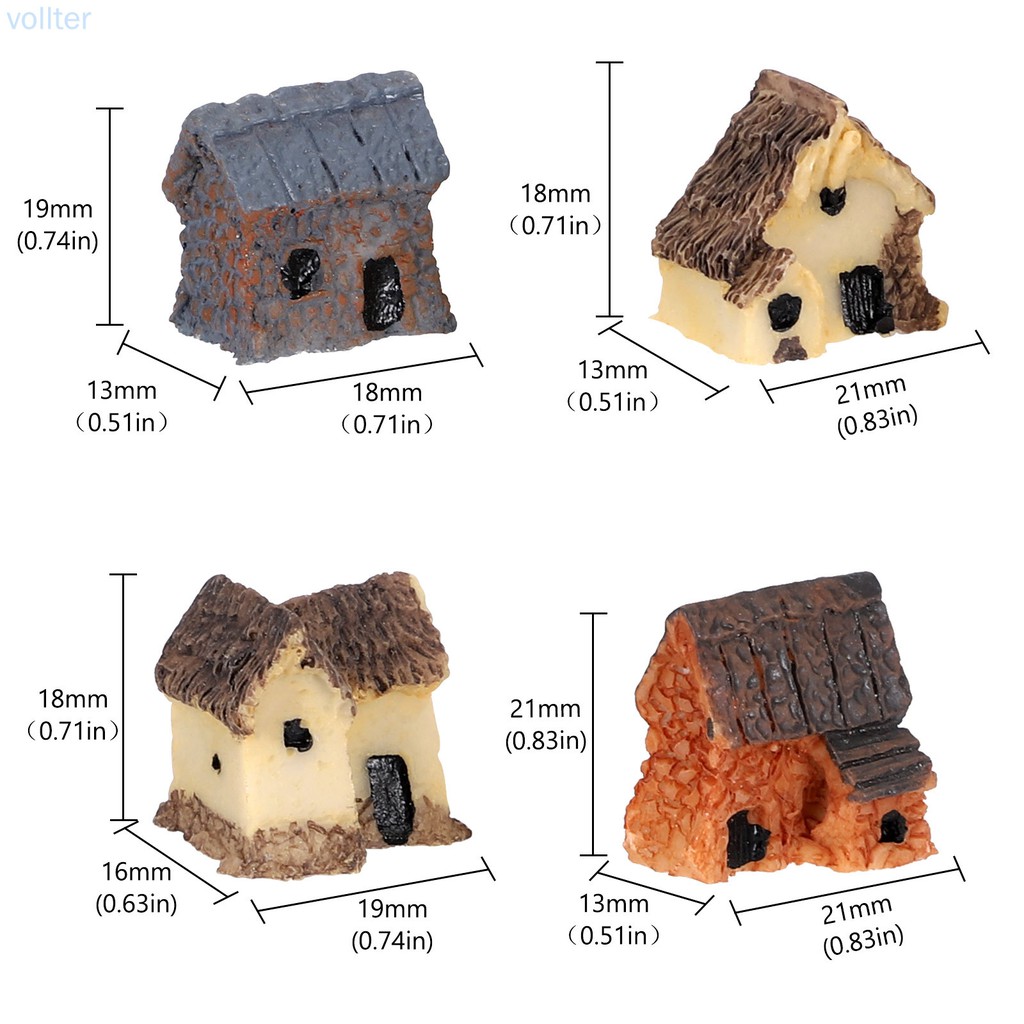 Set 4 Mô Hình Ngôi Nhà Thu Nhỏ Xinh Xắn Dùng Để Trang Trí
