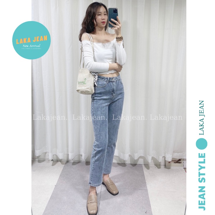 Quần Jean Ống Đứng Nữ Lưng Cao Co Giãn Laka Jean Quần Bò Ống Đứng Ống Suông Nhẹ Form Hàn D688 Ghi | BigBuy360 - bigbuy360.vn