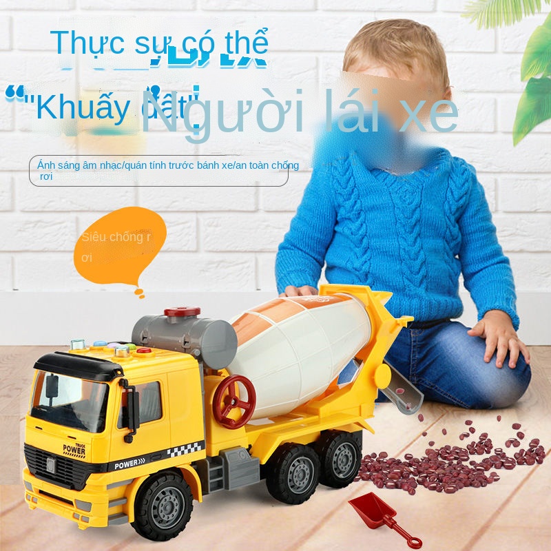 ┅✼Trẻ em xe trộn lớn quán tính xe ô tô tự đổ xe tải bê tông kỹ thuật xe tải chở xi măng mô phỏng xe mô hình