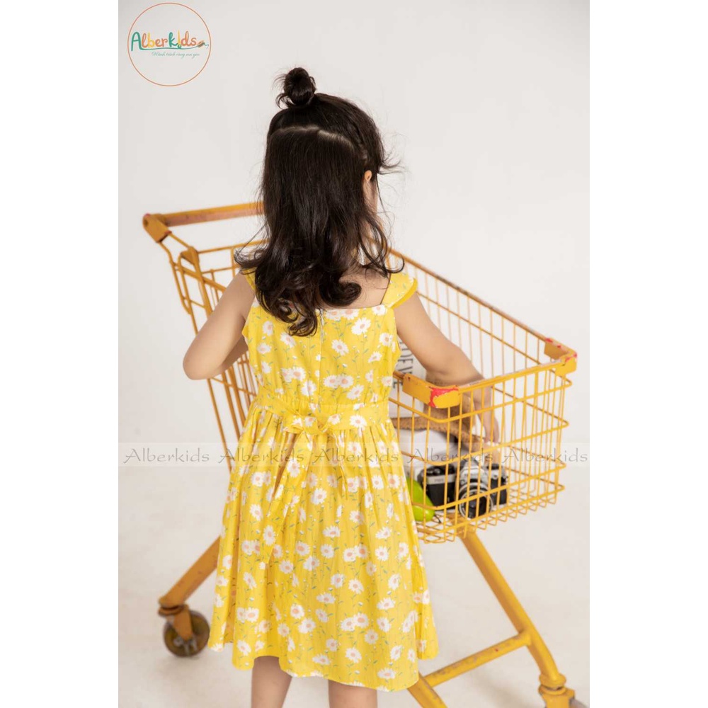 Váy cho bé gái ALBER KIDS 2 dây Vàng Hoa Trắng SELIA DRESS chất liệu Thô lụa mềm mát và siêu thấm hút mồ hôi [V29]