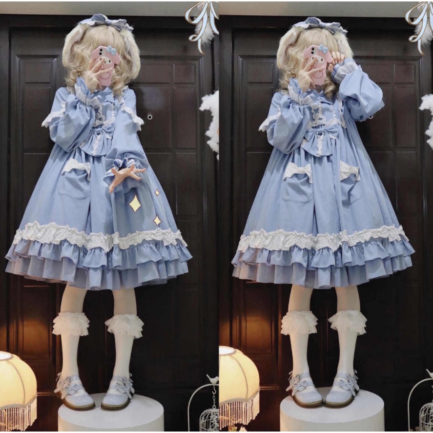 Đầm tay dài phong cách Lolita thời trang xuân thu cho cặp đôi