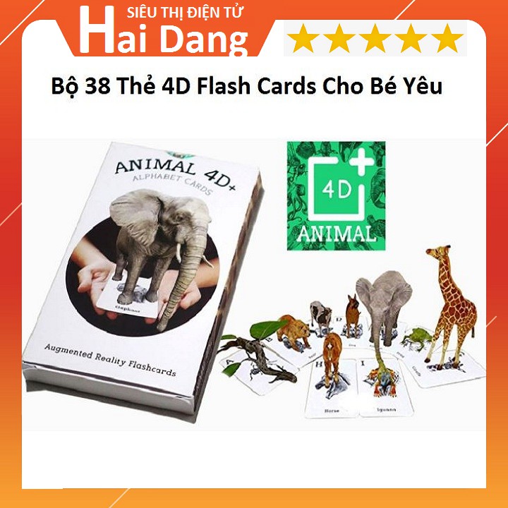 BỘ 38 THẺ ANIMAL 4D THẺ ĐỘNG VẬT THỰC TẾ ẢO 4D, Thẻ 4D Phát Triển Trí Tuệ