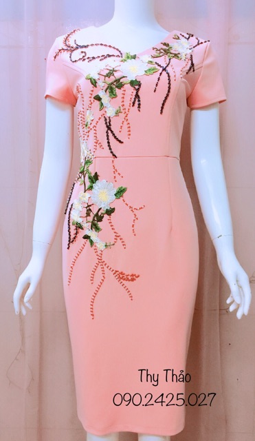 đầm thiết kế trung niên nữ phối hoa đầy đủ size