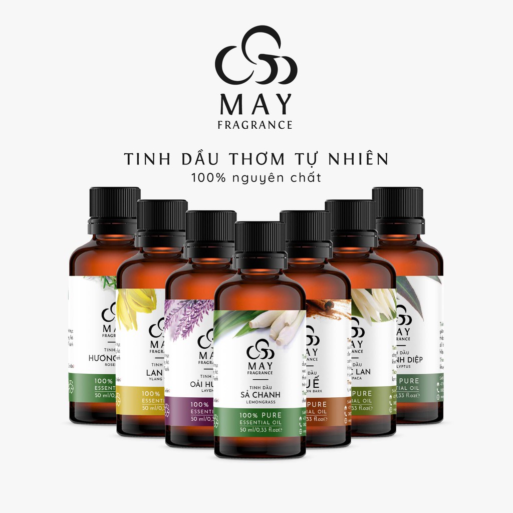 Tinh dầu thiên nhiên nguyên chất thơm phòng May Fragrance chai lớn (23 loại) | Có kiểm nghiệm GC - MS