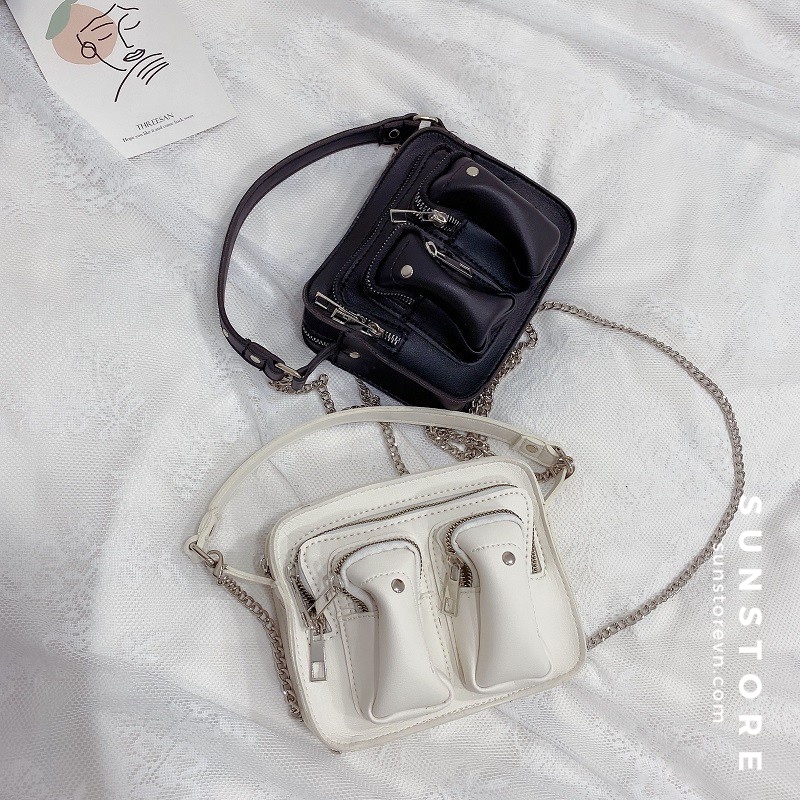 Túi đeo vai và đeo chéo phong cách unisex 2 màu đen và trắng ulzzang