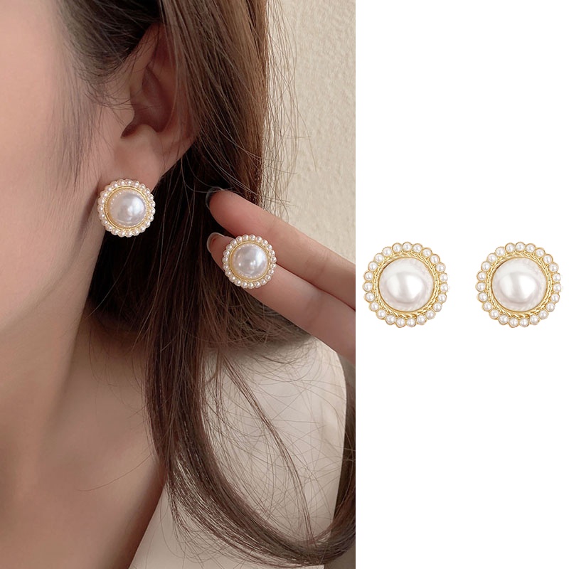 Bông tai mạ bạc 925 đính hạt ngọc trai giản đơn sành điệu