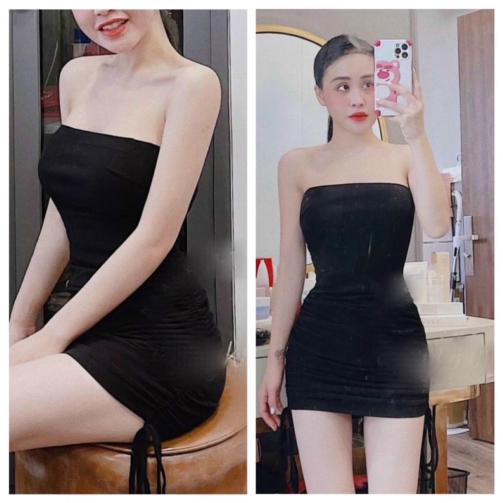 Đầm 2 dây  ôm body trơn kiểu rút dây 2 bên cực xinh ,  chất thun bozip mềm mịn mk
