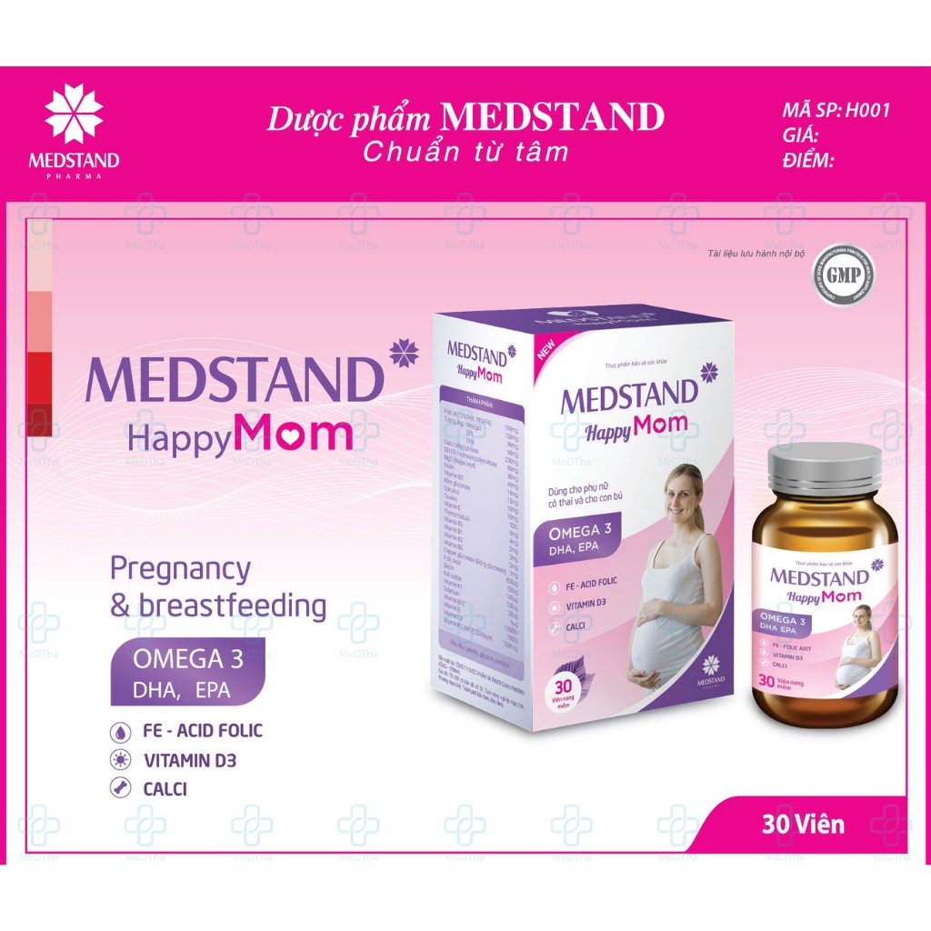 MEDSTAND Happy Mom - Vitamin Tổng Hợp Cho Bà Bầu, Omega 3, DHA, Vitamin Tổng Hợp Cho Mẹ Sau Sinh (Lọ 30v) [Chính Hãng]