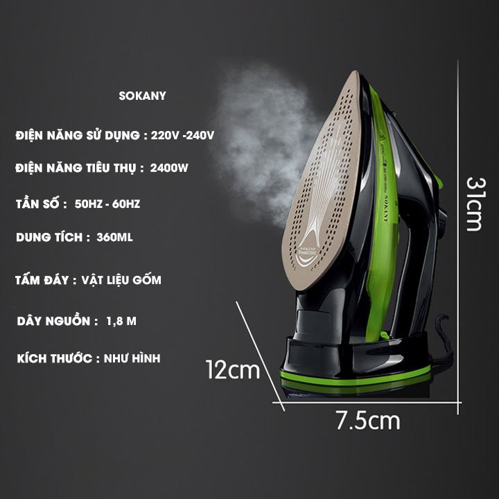 Bàn là hơi nước SOKANY - Bàn ủi không dây  cao cấp- công nghệ cao 2400W