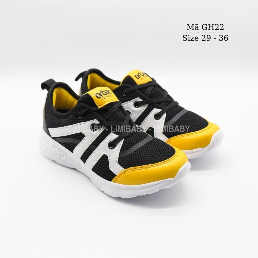 Giày thể thao bé trai Urban đen vàng xuất Châu Âu siêu nhẹ kháng khuẩn phù hợp cho trẻ em 4 -12 tuổi đi học chạy bộ GH22