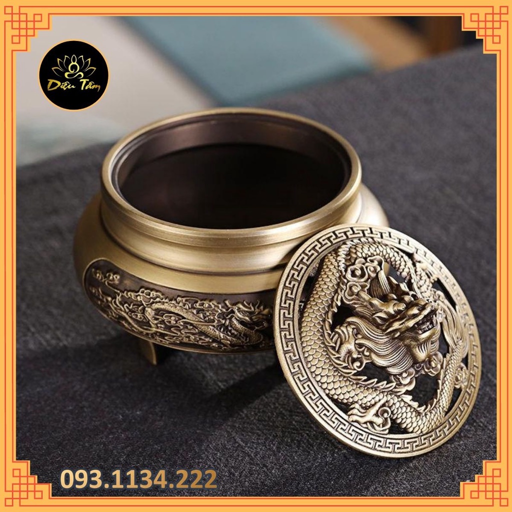 Lư xông trầm hương bằng đồng  ba chân rồng chạm khắc lò đốt bằng đồng nguyên khối
