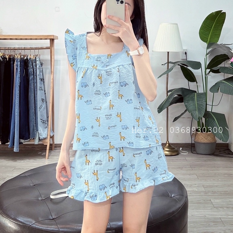 Bộ mặc nhà cánh tiên hoạ tiết dễ thương quần đùi
