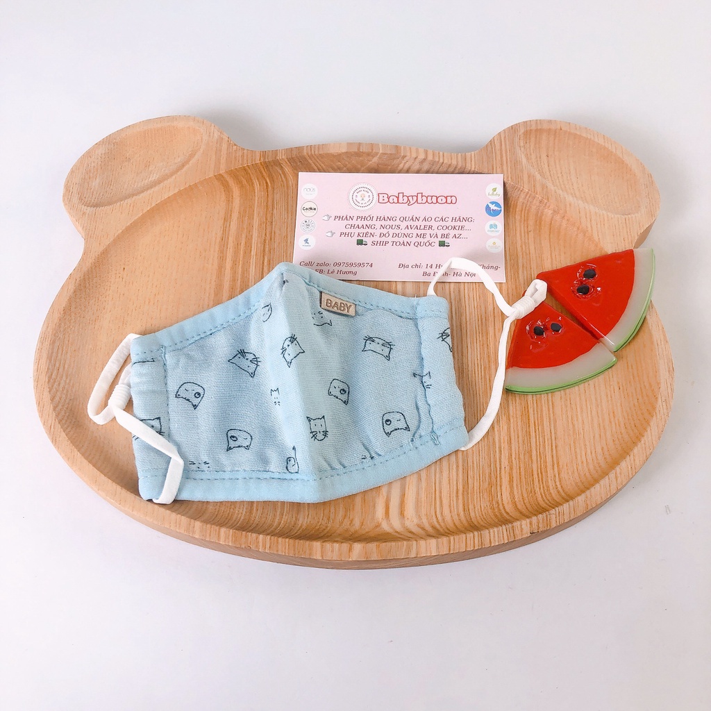 Khẩu Trang Vải Cotton 3 Lớp Quai Rút Cho Bé 0-3 Tuổi Babibu - KTQR