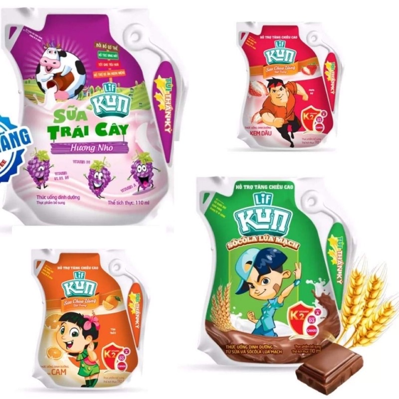 Sữa Kun túi thần kỳ 110ml hương đủ loại