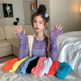 Xj-áo thun nữ tay dài phối lưới thời trang hàn quốc cá tính