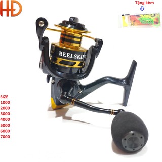 Máy câu cá T1999 đủ size 1000 - 7000 chuyên câu lure, lancer - tặng 1 mồi lure chính hãng (Màu vàng đen)