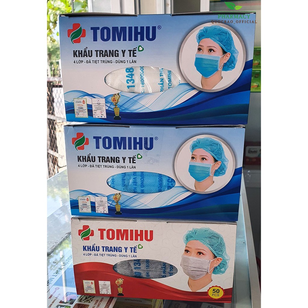 ⚡ Khẩu trang y tế 4 lớp Tomihu ⚡ Hộp 50 cái ⚡ Ngăn vi khuẩn, khói, bụi 🍀 Màu xanh, màu xám, màu trắng, màu đen 🍀