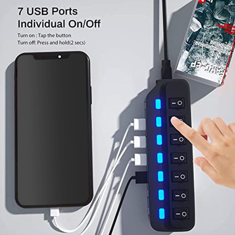 Hub Chia 3 0 Cổng USB 7 Cổng Công Tắc Đèn LED