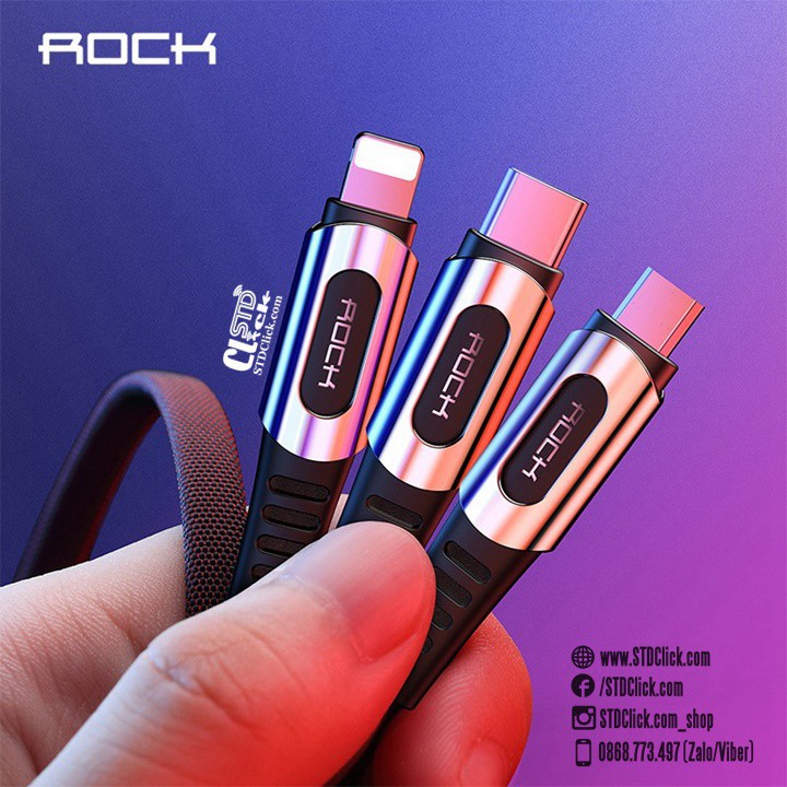 CÁP SẠC 3 IN 1 LIGHTNING TYPE C VÀ MICRO ROCK SPACE M8 3.6A 120CM CHÍNH HÃNG HÀNG CHUẨN