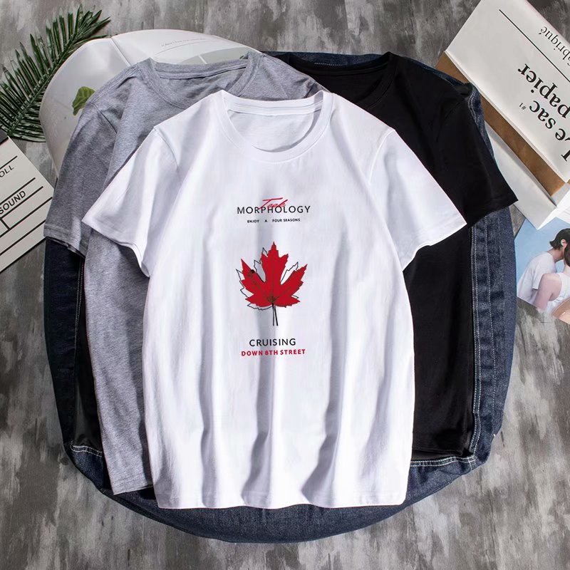 Fashionable young men's short-sleeved maple leaf print t-shirt